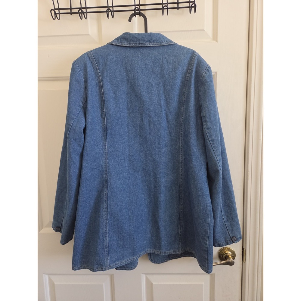 Denim & Co Blue Denim Blazer Jacket Women's Large Cotton Button Front Pockets - Picture 10 of 15